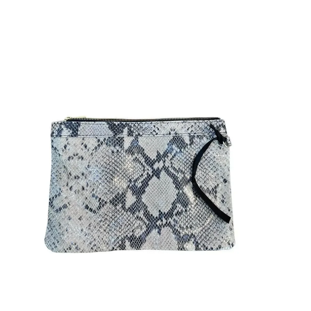 Laura di Maggio Women's Gray Black Snake Print Genuine Leather Wristlet